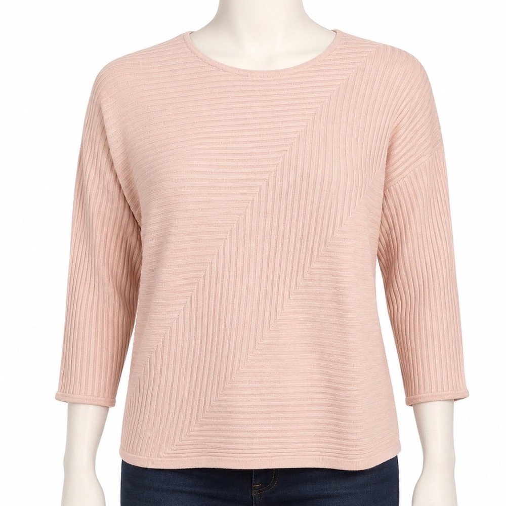 Chicos Shirt Avery Pullover Boatneck Ribbed Knit Pink Pale Dogwood‎ Size Medium
